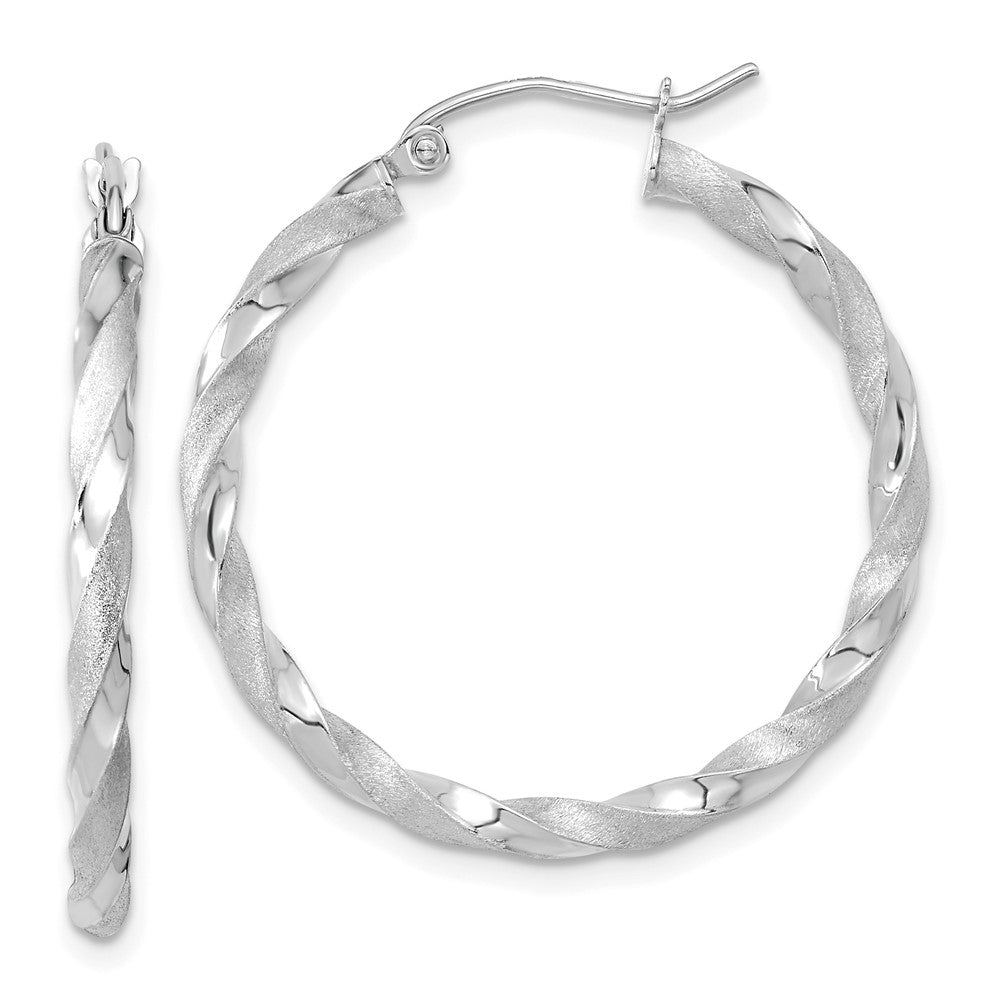 10k White Gold 30.15 mm Polished & Satin Twisted Hoop Earrings