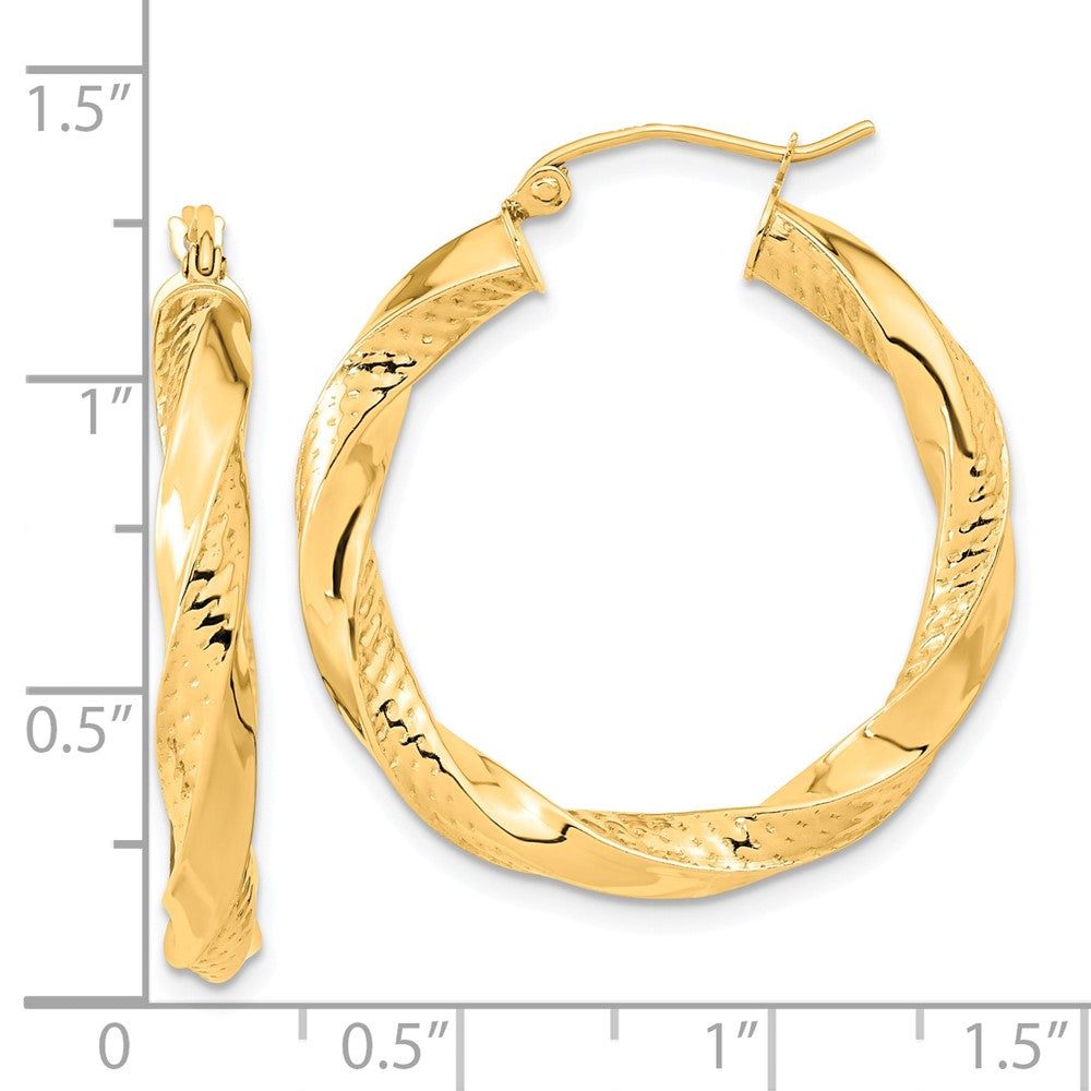 10k Yellow Gold 29.92 mm Polished & Textured Twist Hoop Earrings