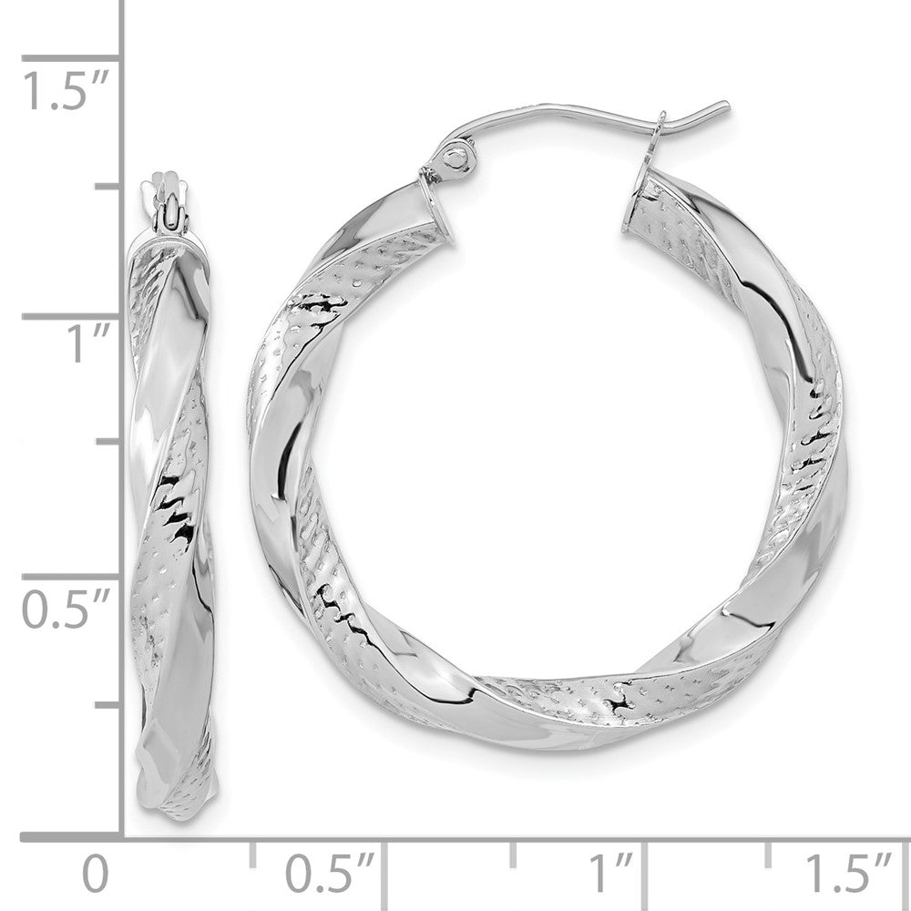 10k White Gold 29.92 mm  Polished & Textured Twist Hoop Earrings (2.89 grams)