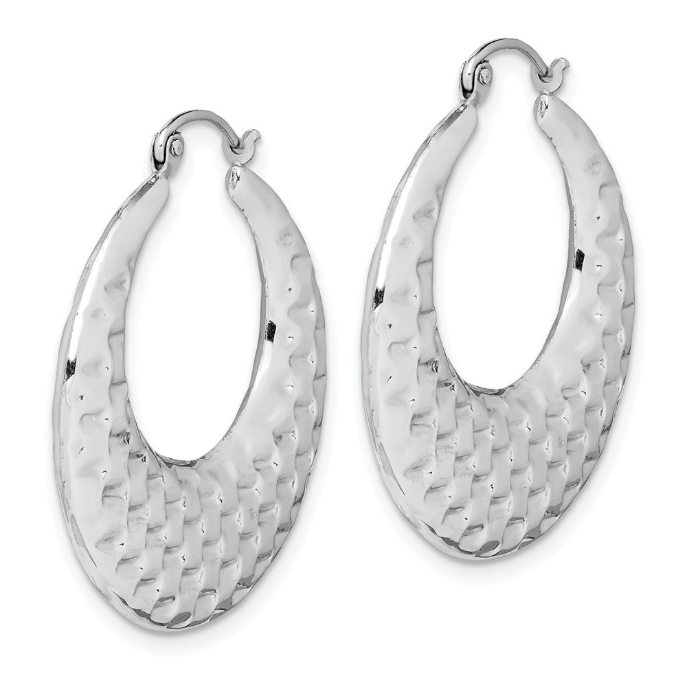 10k White Gold 27.23 mm Polished Textured Hoop Earrings