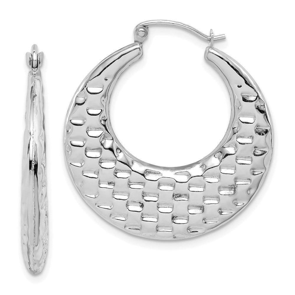 10k White Gold 27.23 mm Polished Textured Hoop Earrings