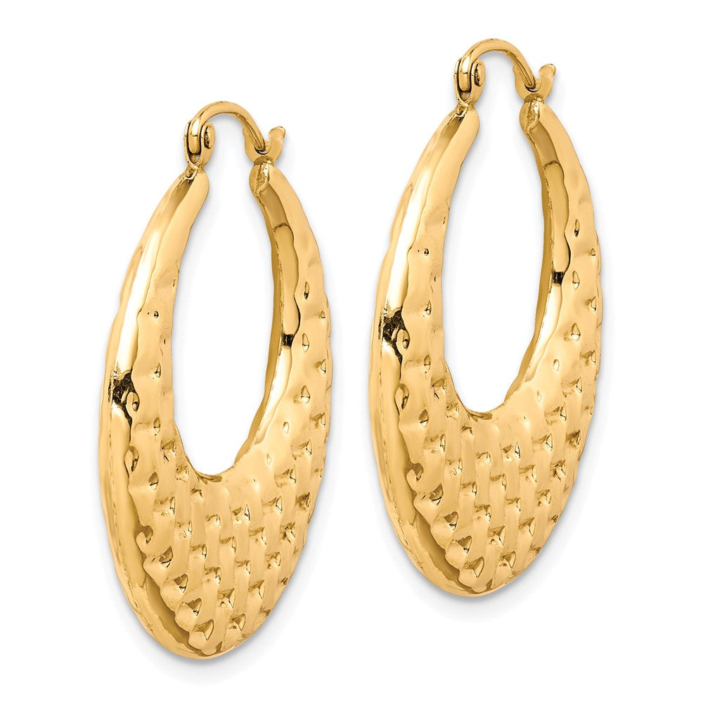 10k Yellow Gold 27.23 mm Polished Textured Hoop Earrings