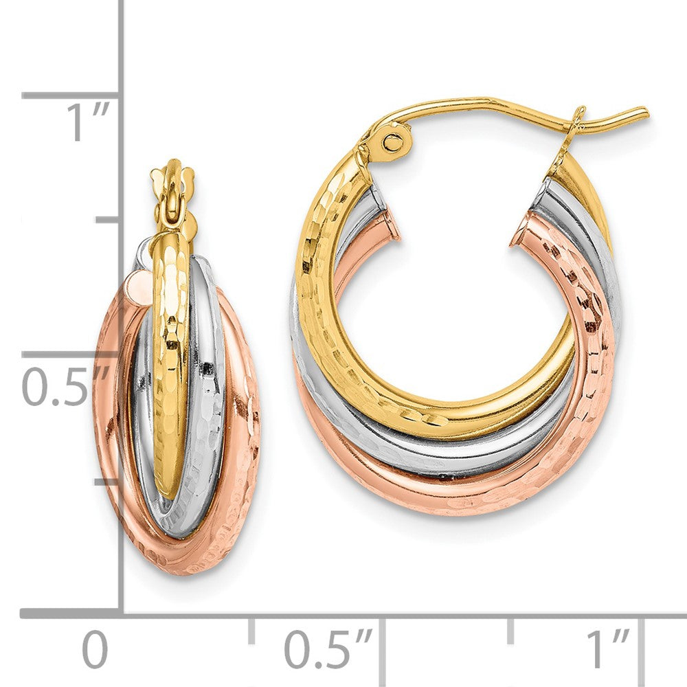 10k Tri Color 15.77 mm Tri-color Diamond-cut Triple Hoop Earrings (1.69 grams)