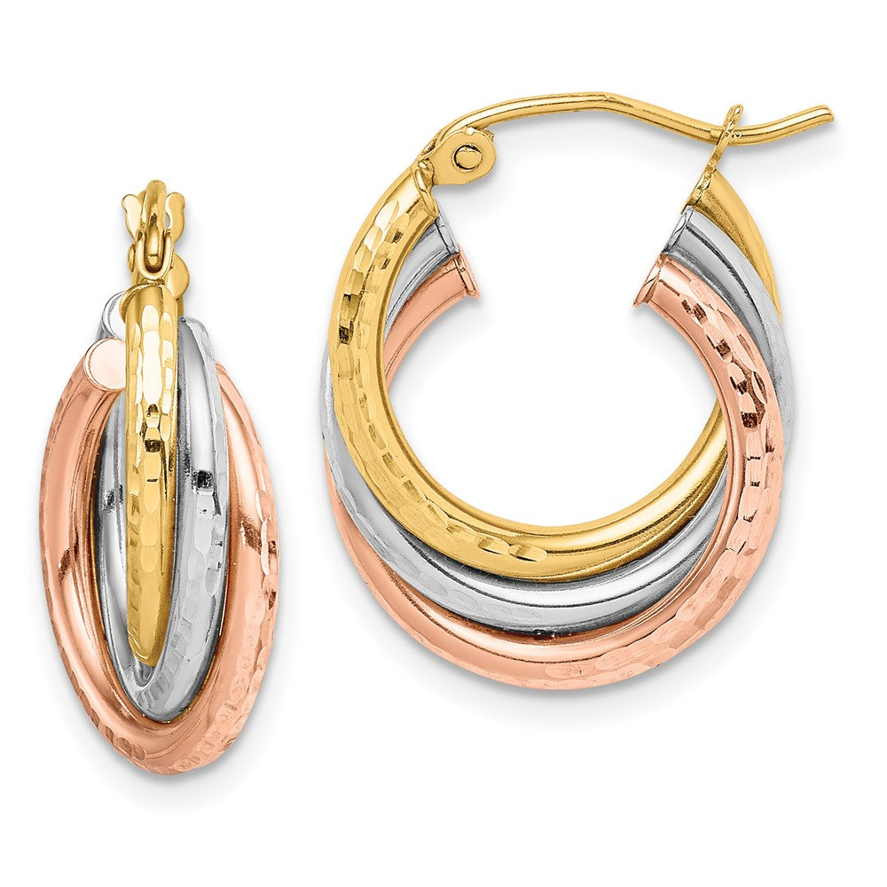 10k Tri Color 15.77 mm Tri-color Diamond-cut Triple Hoop Earrings