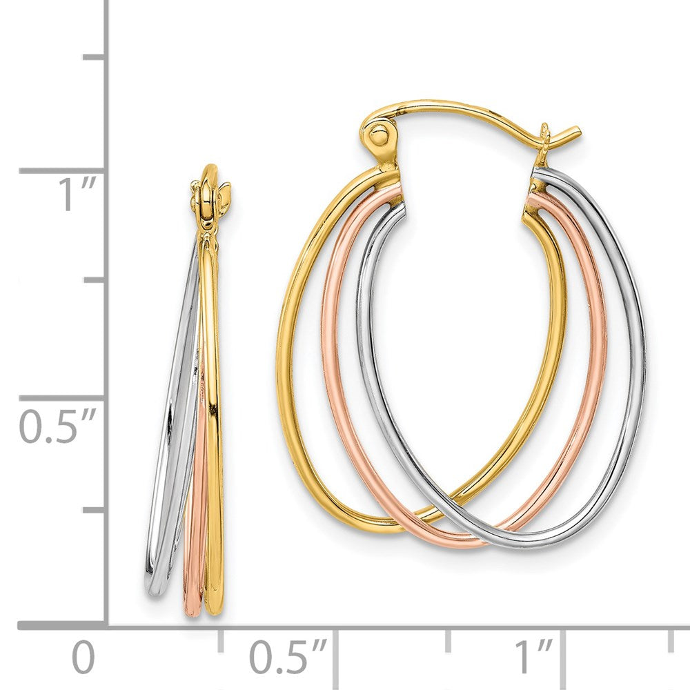 10k Tri Color 20.07 mm Tri-color Polished Triple Hoop Earrings