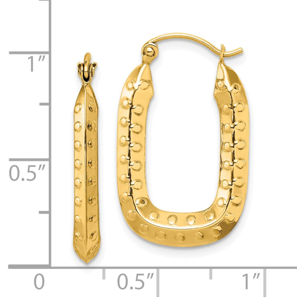 10k Yellow Gold 15.57 mm Polished Textured Rectangle Hoop Earrings (1.72 grams)