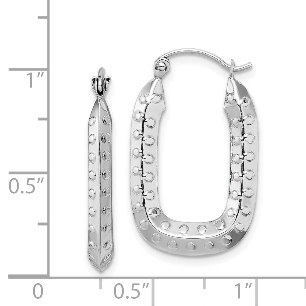 10k White Gold 15.57 mm Polished Textured Rectangle Hoop Earrings