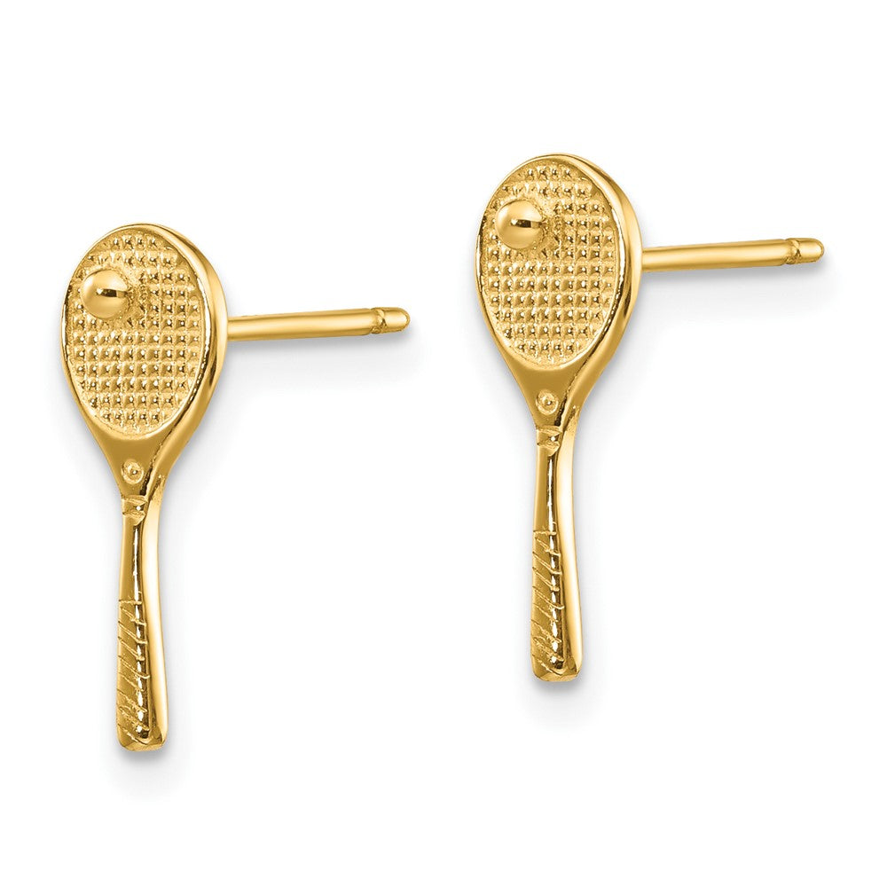 10k Yellow Gold 10.75 mm Mini Tennis Racquet w/Ball Post Earrings