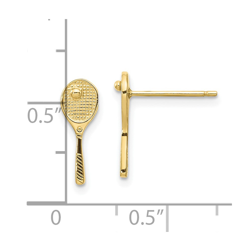 10k Yellow Gold 10.75 mm Mini Tennis Racquet w/Ball Post Earrings (0.89 grams)