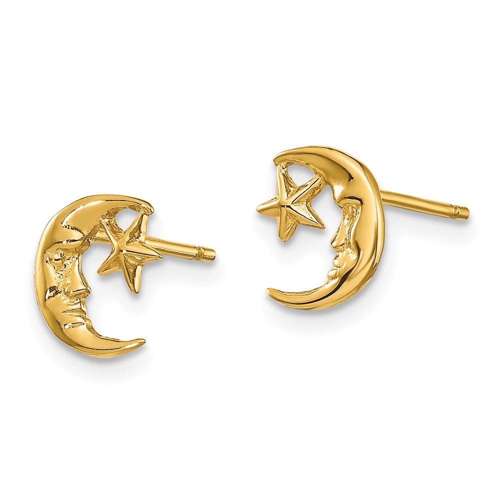 10k Yellow Gold 8 mm Moon and Star Post Earrings