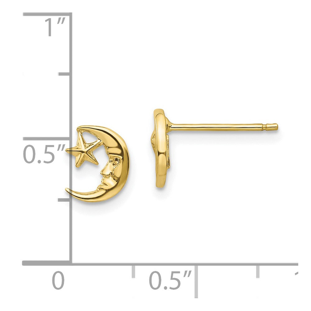 10k Yellow Gold 8 mm Moon and Star Post Earrings