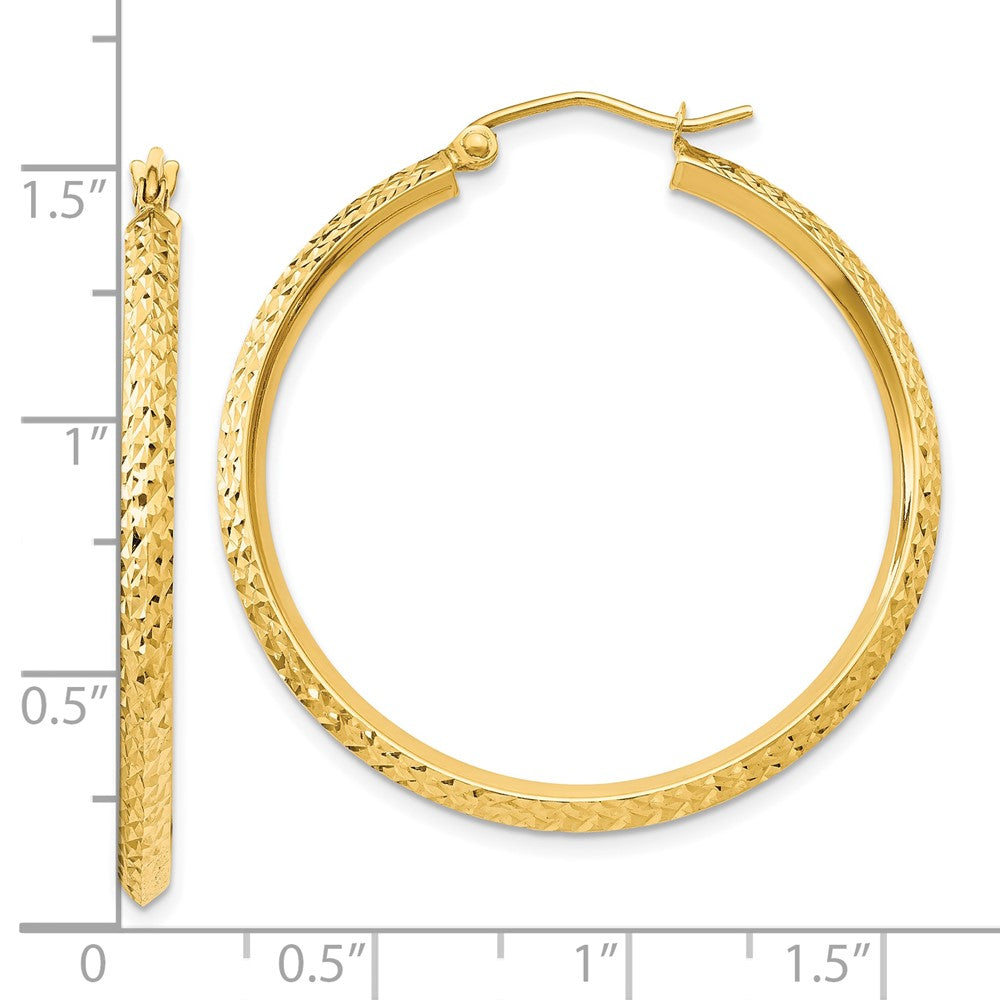 10k Yellow Gold 2.5 mm Knife Edge Diamond-cut Hollow Hoop Earrings (2.24 grams)