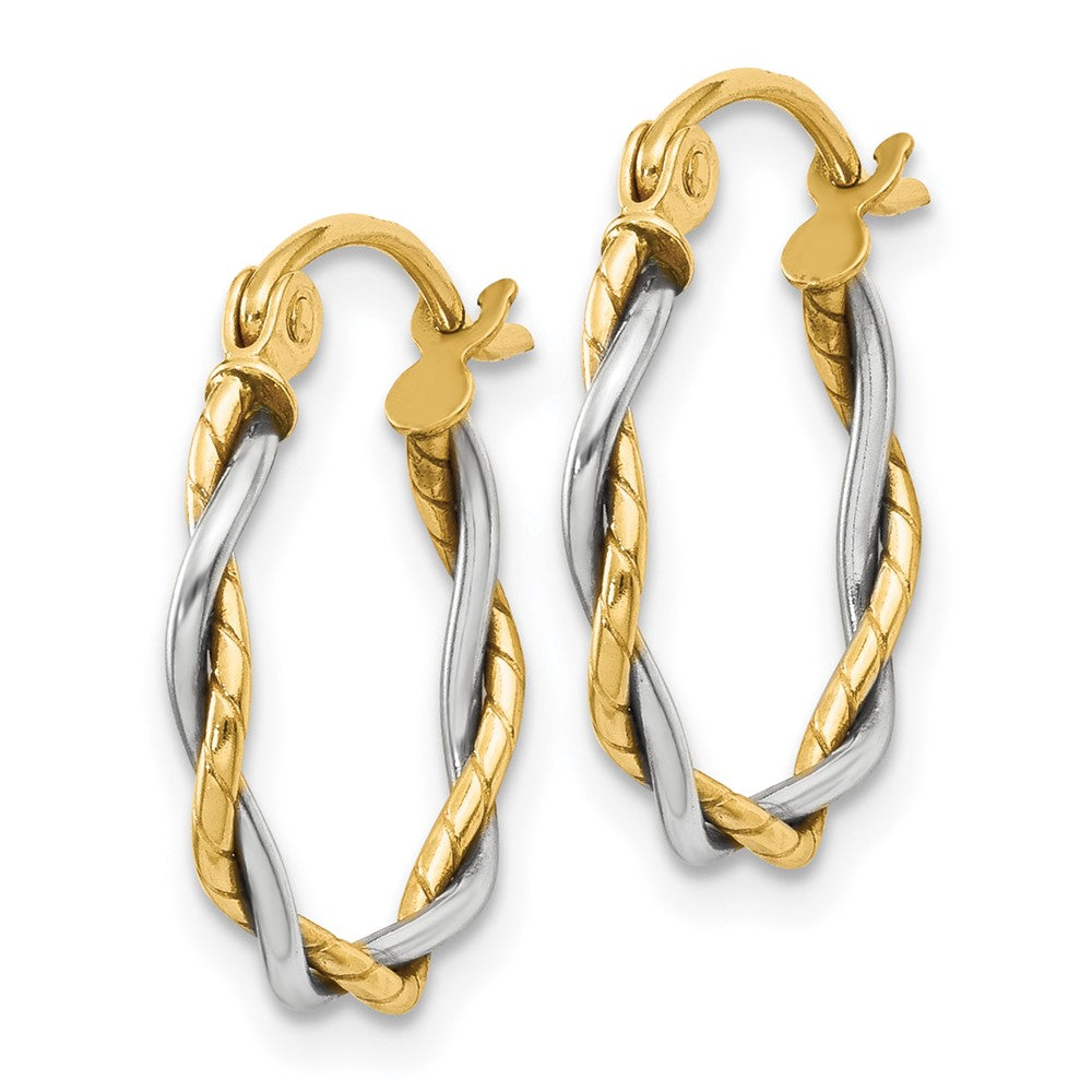 10k Two-tone 1.8 mm Twisted Hoop Earrings (0.87 grams)