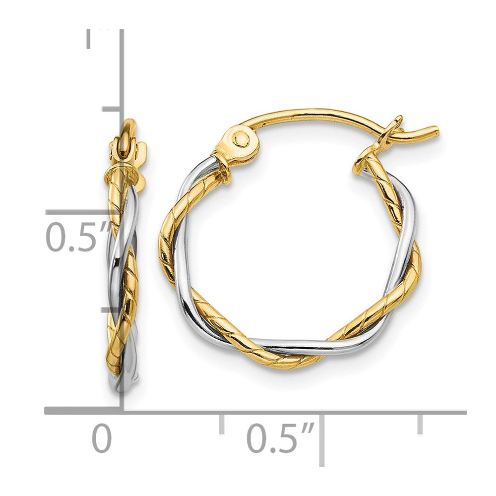 10k Two-tone 1.8 mm Twisted Hoop Earrings (0.87 grams)