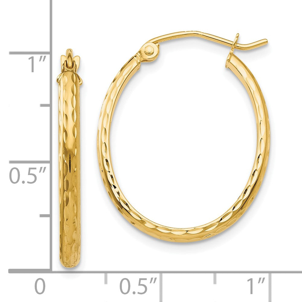 10k Yellow Gold 19.5 mm Lightweight Diamond-cut Oval Hoop Earrings (1.07 grams)