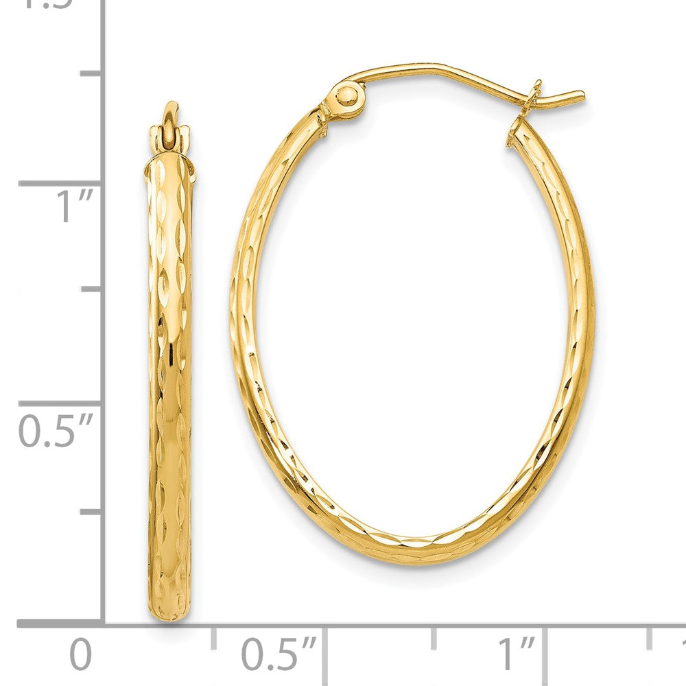 10k Yellow Gold 20.5 mm Lightweight Diamond-cut Oval Hoop Earrings (1.18 grams)