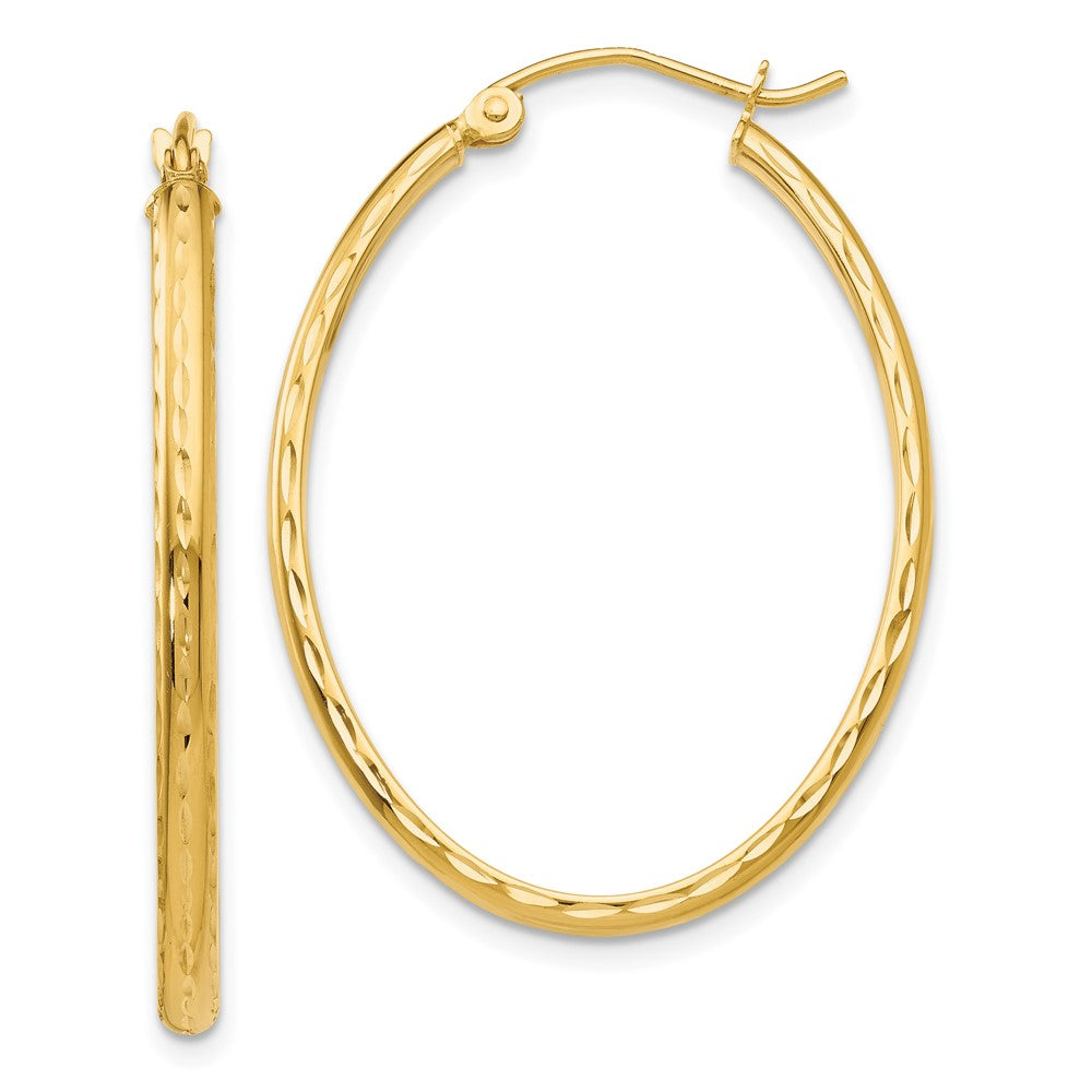 10k Yellow Gold 25.5 mm Lightweight Diamond-cut Oval Hoop Earrings