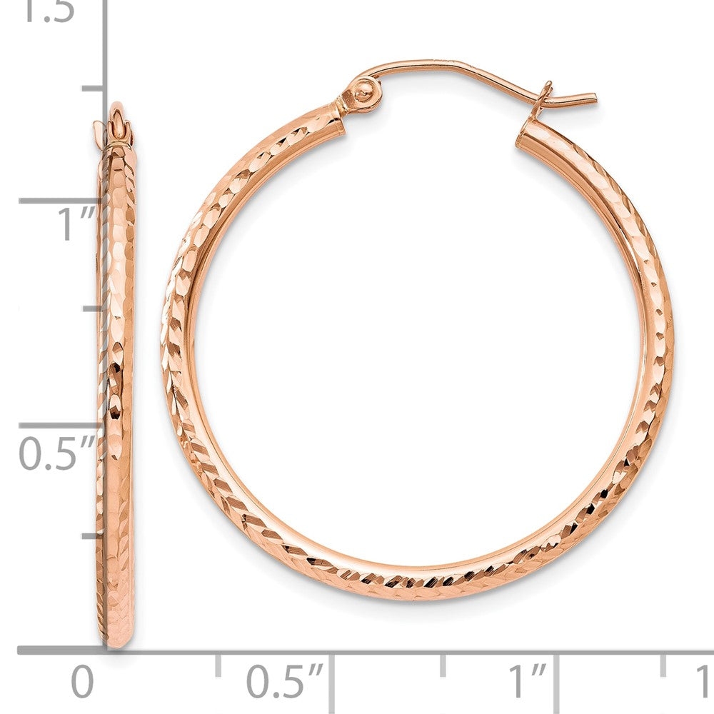 10k Rose Gold 2 mm Rose Gold Diamond-cut Polished Hoop Earrings (1.26 grams)