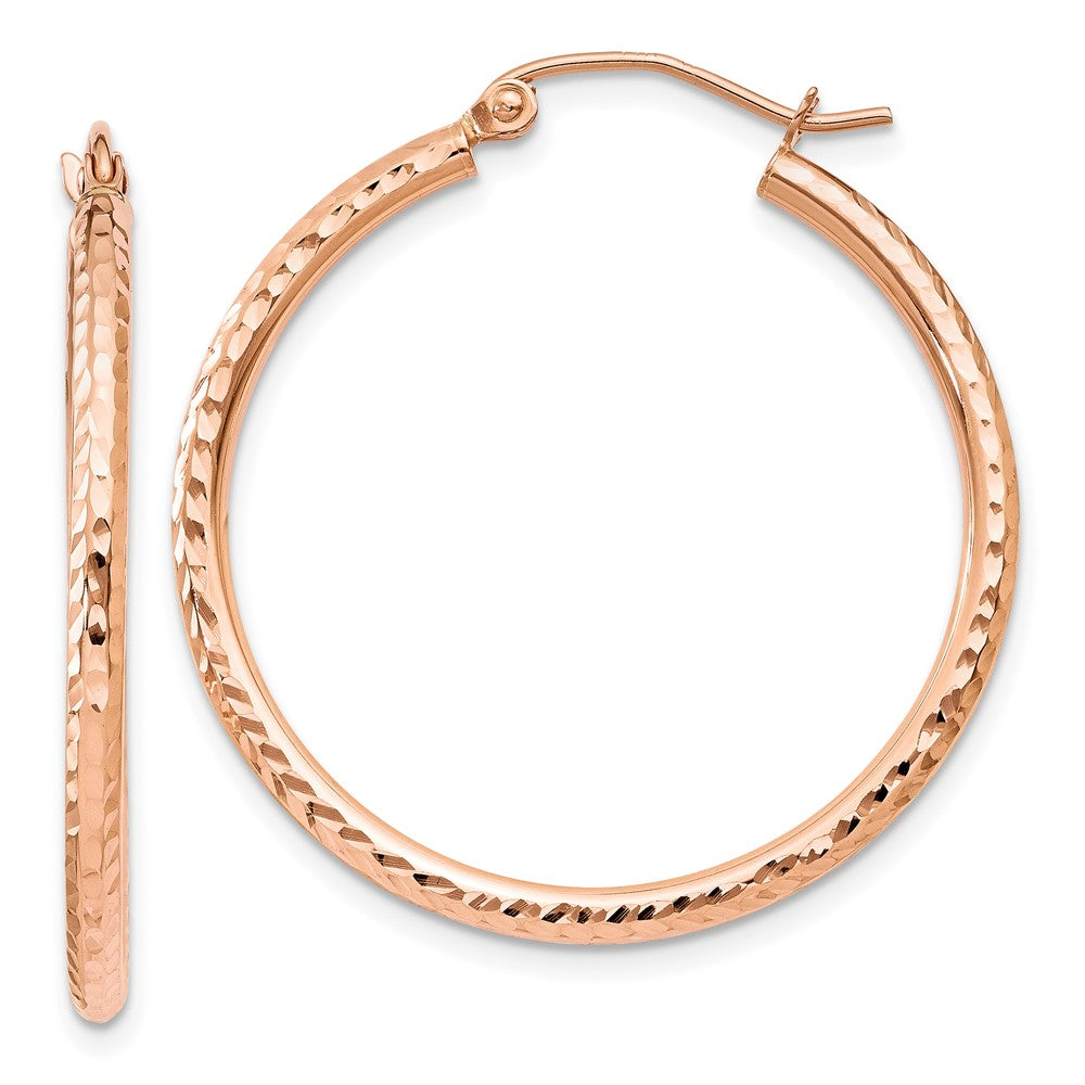 10k Rose Gold 2 mm Rose Gold Diamond-cut Polished Hoop Earrings (1.26 grams)