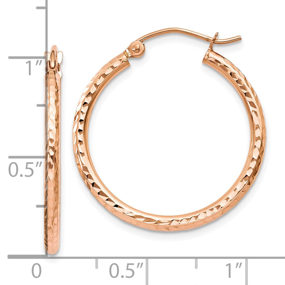 10k Rose Gold 2 mm Rose Gold Diamond-cut Polished Hoop Earrings (1.03 grams)