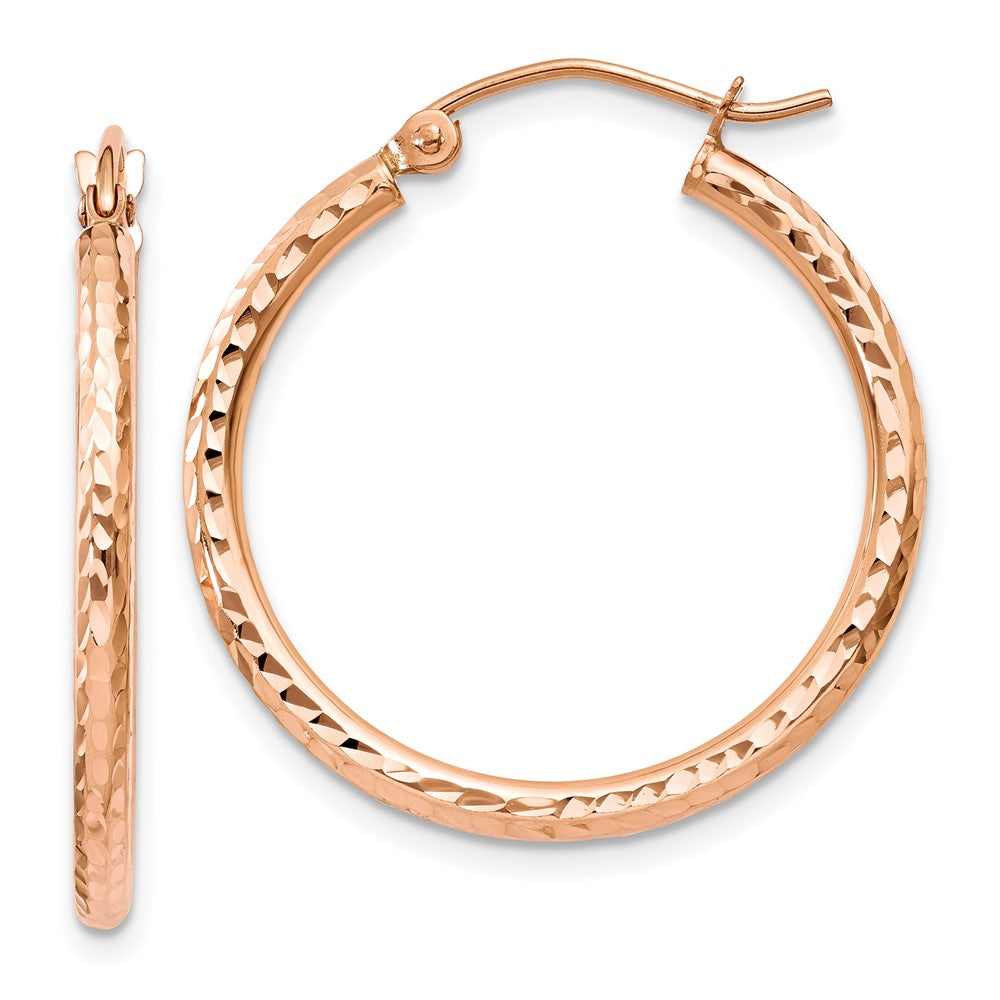 10k Rose Gold 2 mm Rose Gold Diamond-cut Polished Hoop Earrings (1.03 grams)