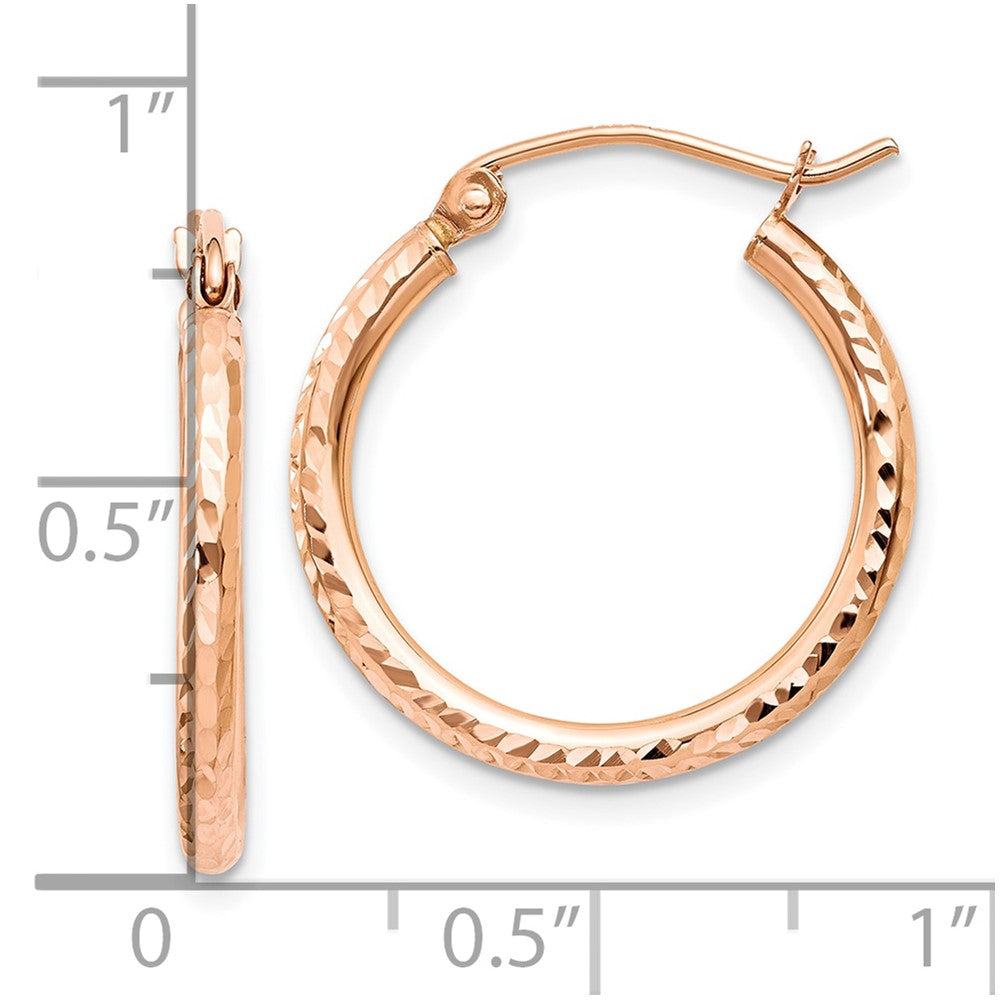 10k Rose Gold 2 mm Rose Gold Diamond-cut Polished Hoop Earrings (0.87 grams)