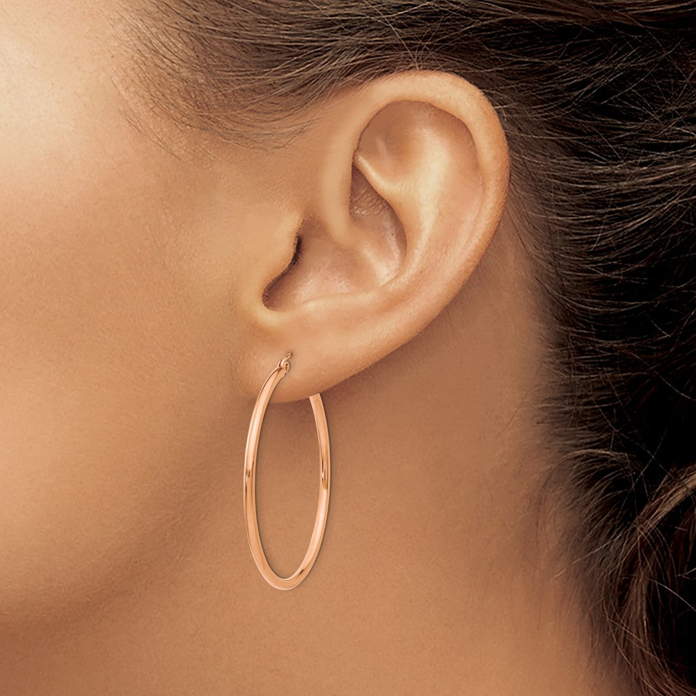 10k Rose Gold 2 mm Lightweight Tube Hoop Earrings (2.04 grams)