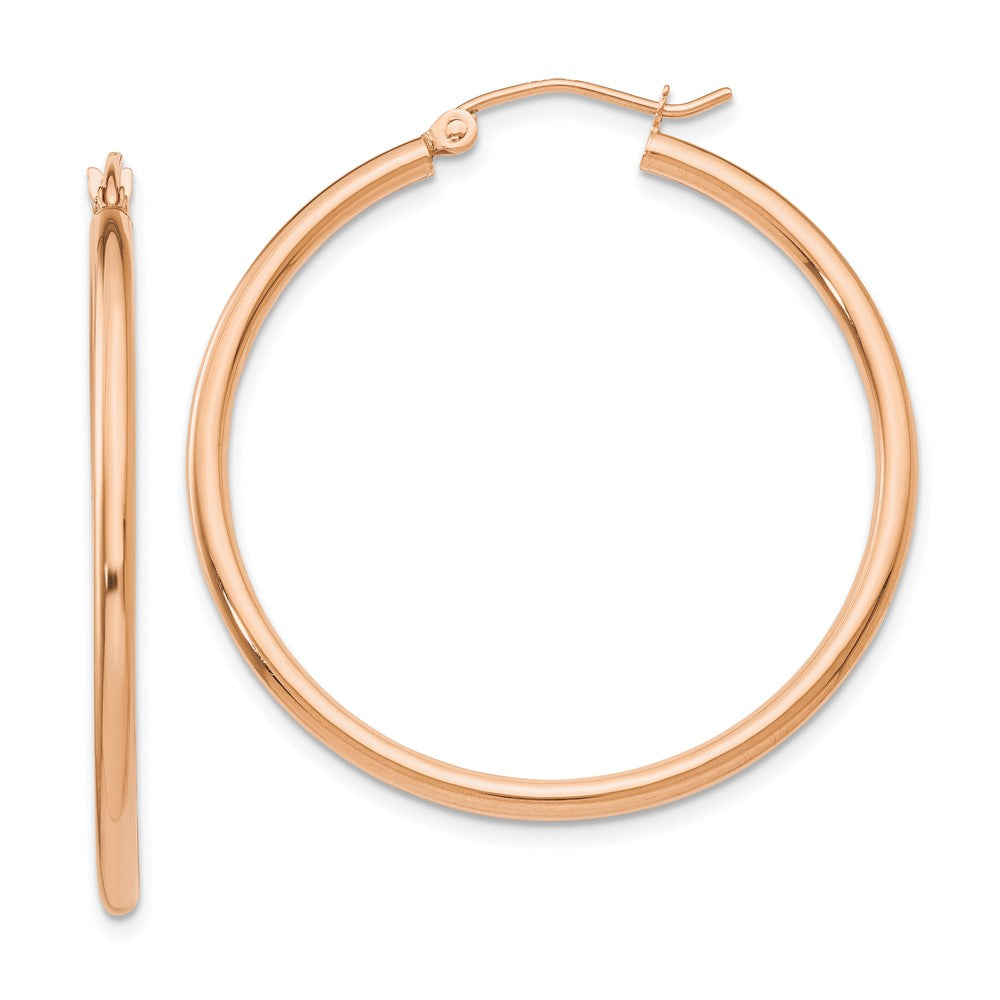 10k Rose Gold 2 mm Lightweight Tube Hoop Earrings (1.74 grams)