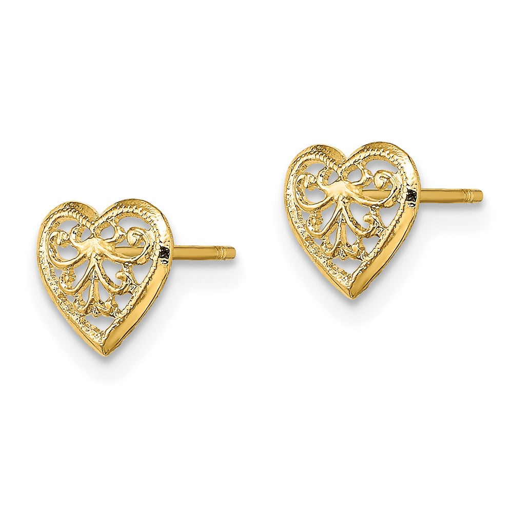 10k Yellow Gold 7.64 mm Filigree Heart Post Earrings