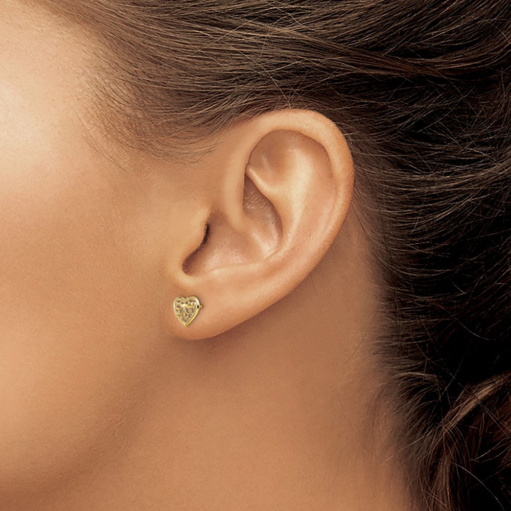 10k Yellow Gold 7.64 mm Filigree Heart Post Earrings