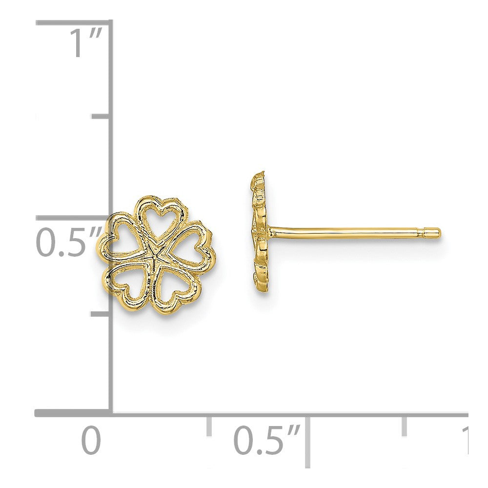 10k Yellow Gold 7.88 mm Five Hearts Circle Post Earrings (0.64 grams)