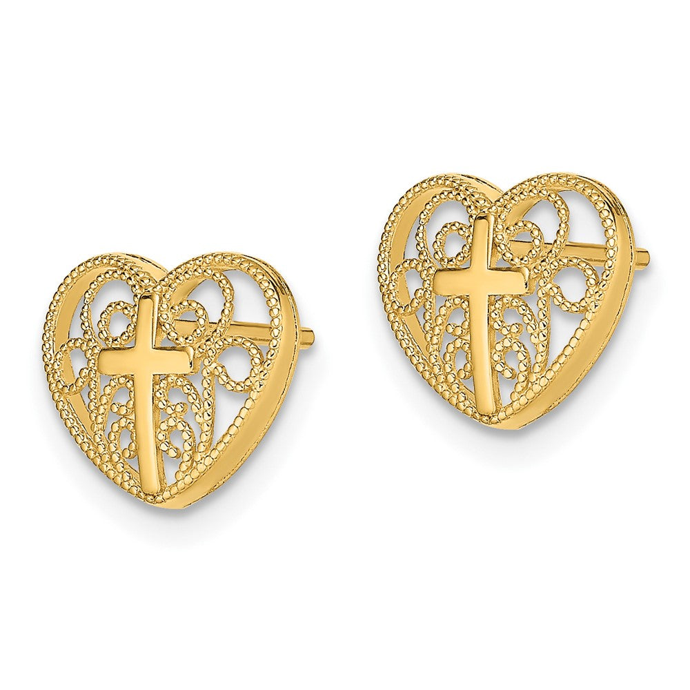 10k Yellow Gold 10.94 mm Heart w/Cross Post Earrings (0.98 grams)