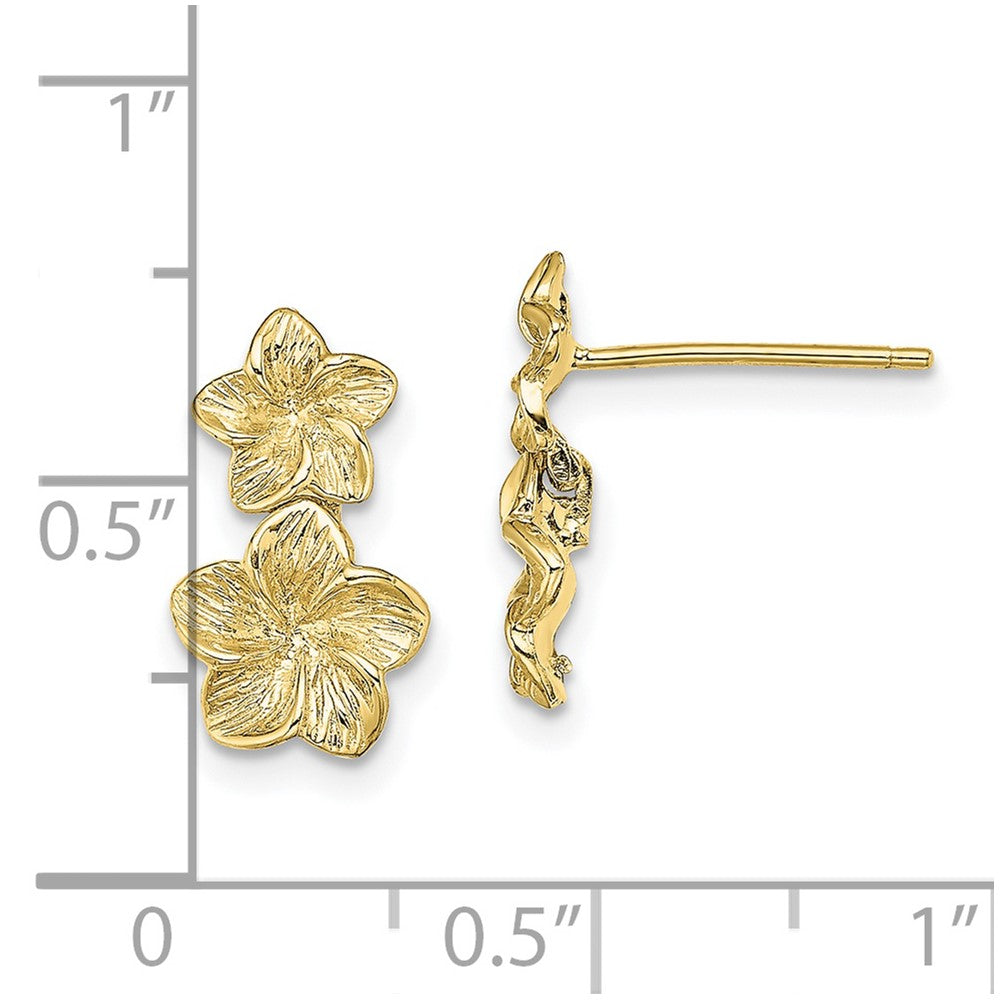 10k Yellow Gold 8.3 mm Double Plumeria Flower Post Dangle Earrings (1.23 grams)
