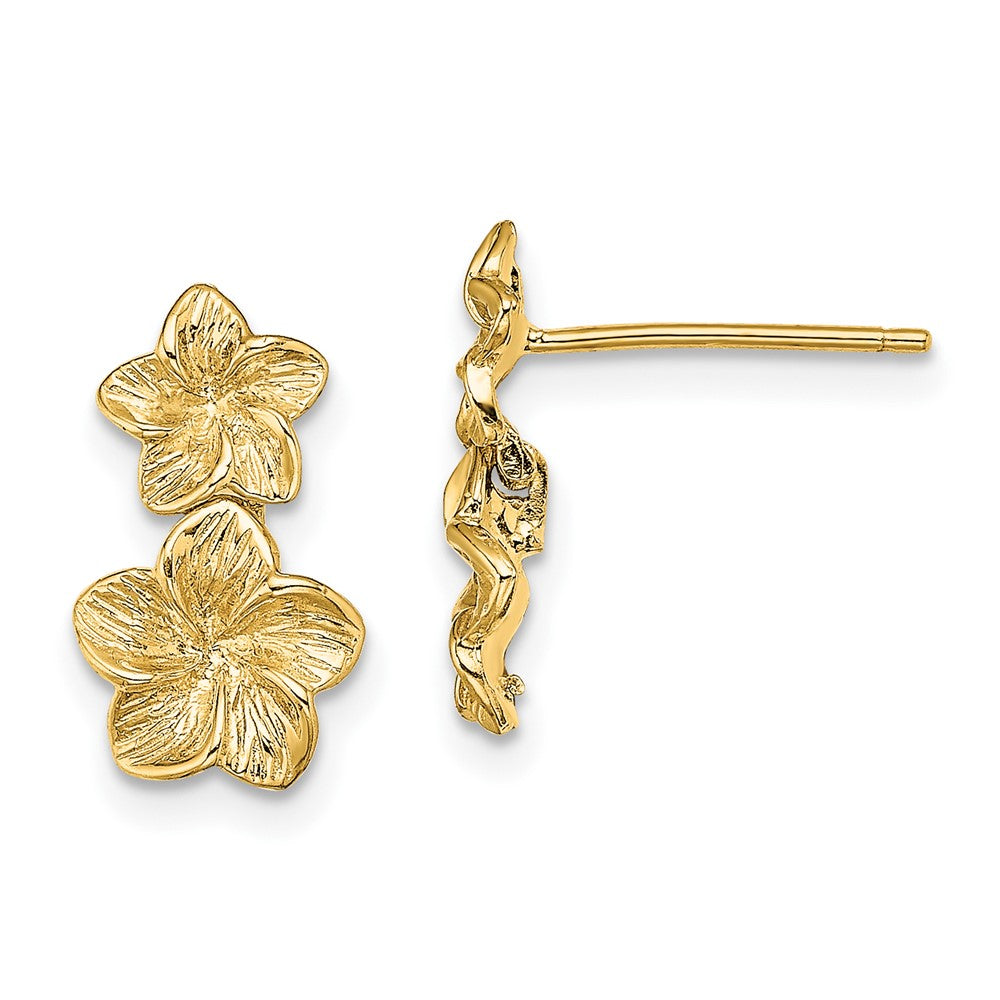 10k Yellow Gold 8.3 mm Double Plumeria Flower Post Dangle Earrings (1.23 grams)