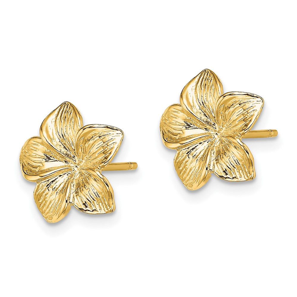 10k Yellow Gold 11.5 mm Plumeria Flower Post Earrings (1.71 grams)