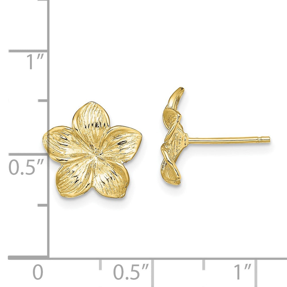 10k Yellow Gold 11.5 mm Plumeria Flower Post Earrings (1.71 grams)