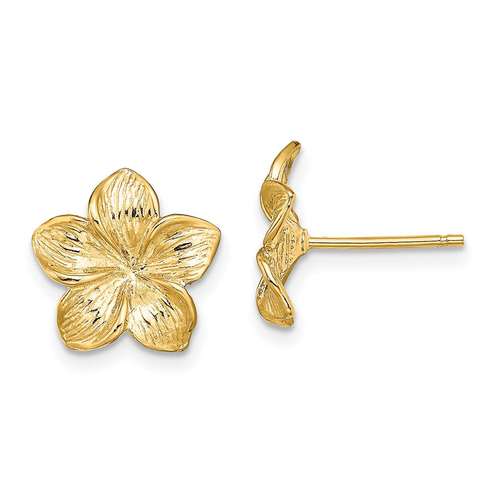 10k Yellow Gold 11.5 mm Plumeria Flower Post Earrings (1.71 grams)