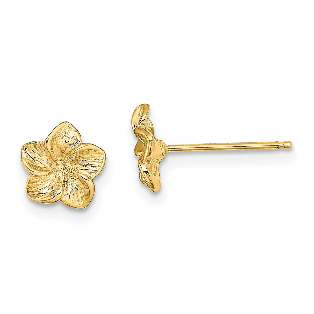 10k Yellow Gold 7.2 mm Plumeria Flower Post Earrings (0.83 grams)