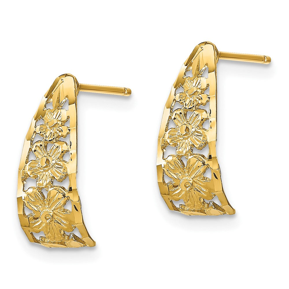 10k Yellow Gold 6 mm D/C Flower J-Hoop Post Earrings (1.09 grams)