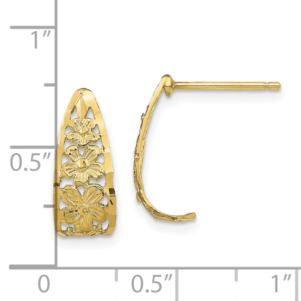 10k Yellow Gold 6 mm D/C Flower J-Hoop Post Earrings (1.09 grams)