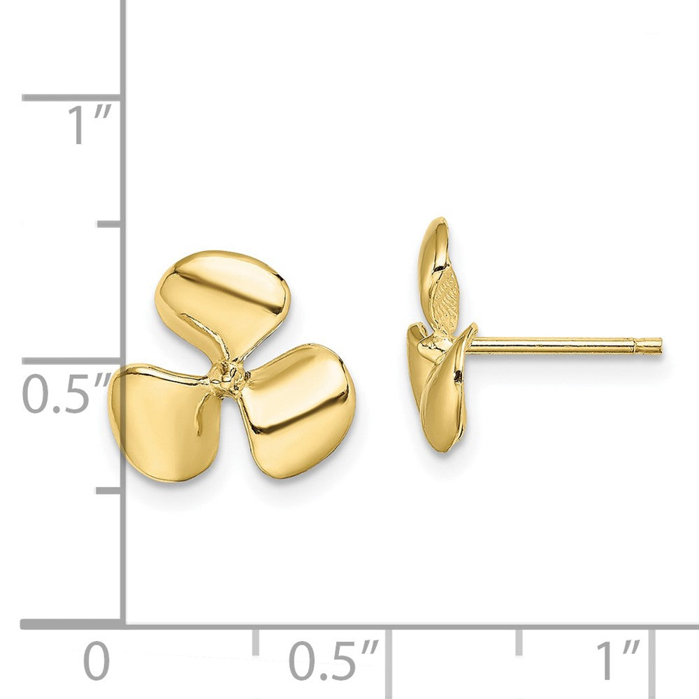 10k Yellow Gold 11.95 mm Polished Three Blade Propeller Post Earrings (0.98 grams)