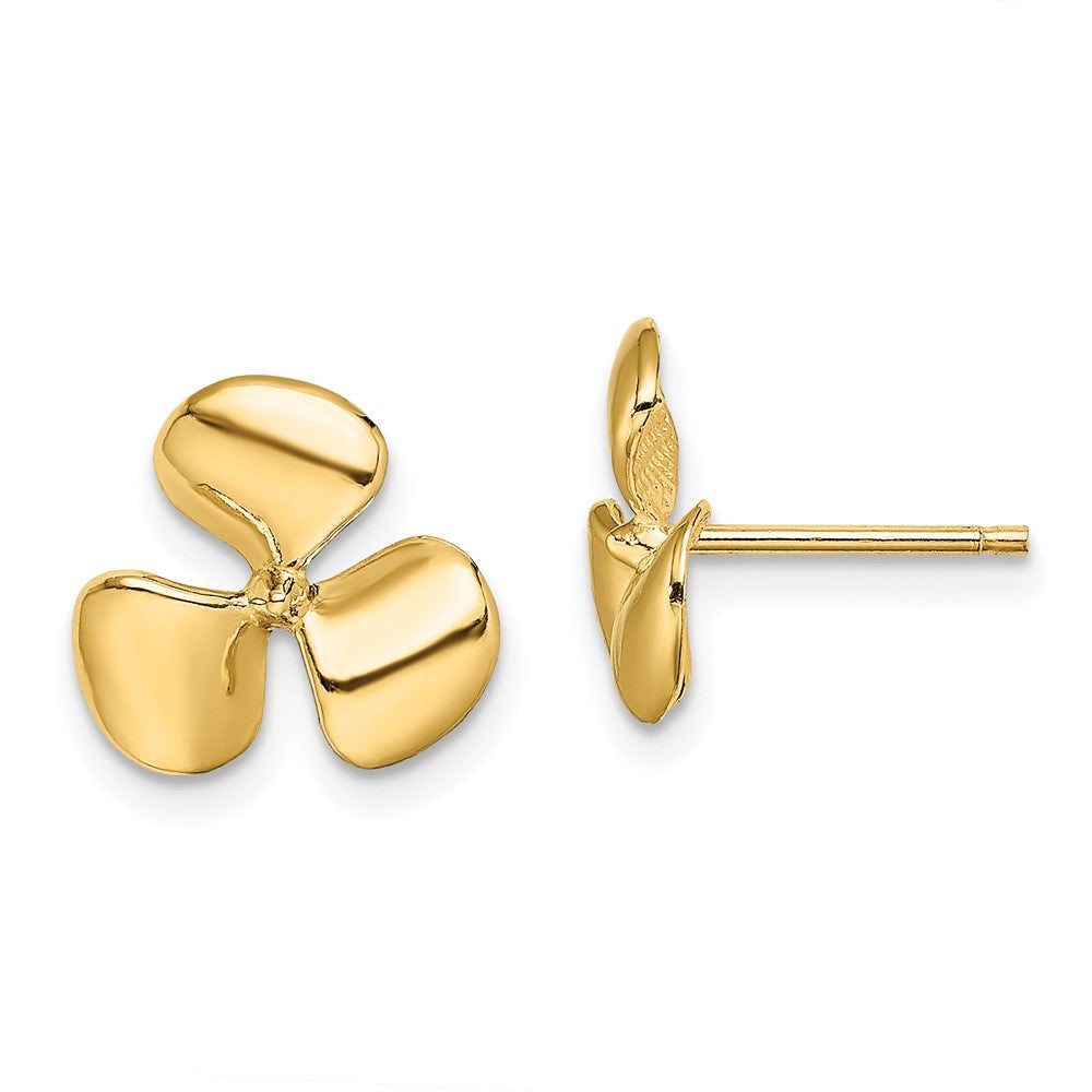 10k Yellow Gold 11.95 mm Polished Three Blade Propeller Post Earrings (0.98 grams)