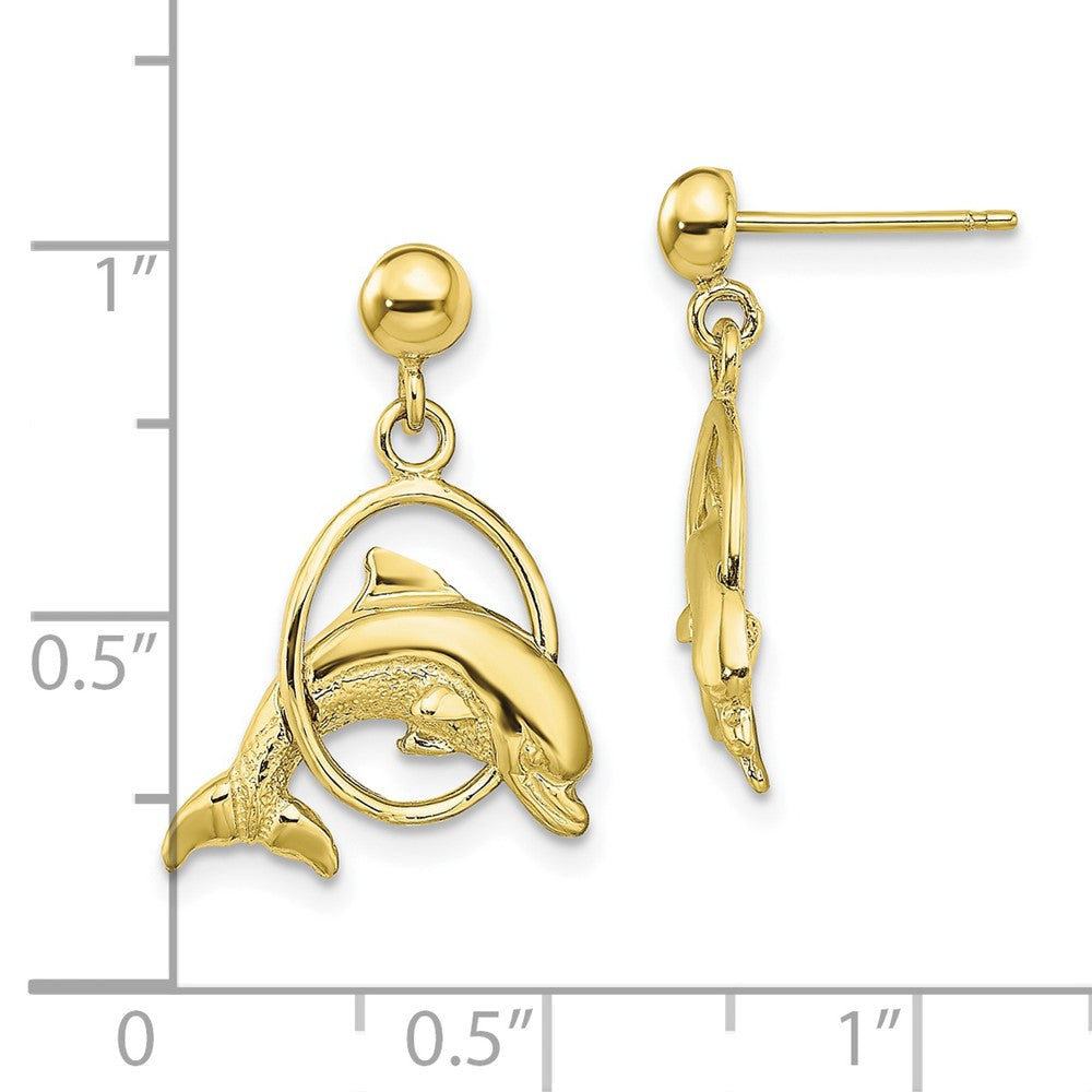 10k Yellow Gold 14.35 mm Polished Dolphin Jumping Through Hoop Earrings (2.42 grams)