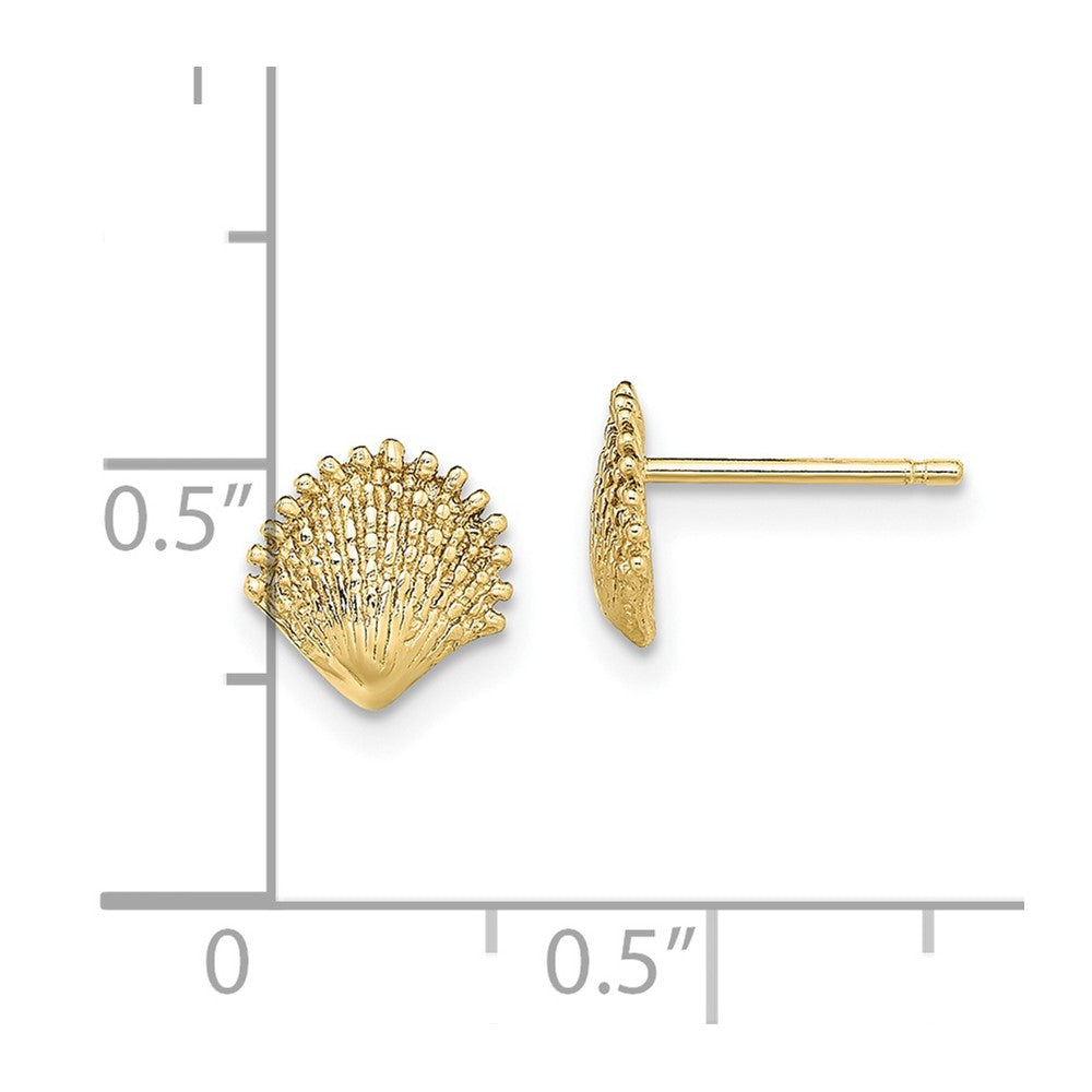 10k Yellow Gold 7.7 mm Scallop Shell Post Earrings (0.75 grams)