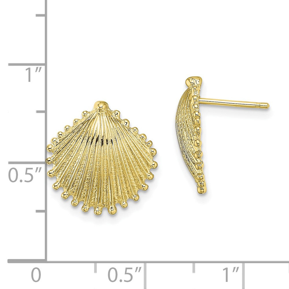 10k Yellow Gold 14.33 mm Scallop Shell Post Earrings (2.37 grams)