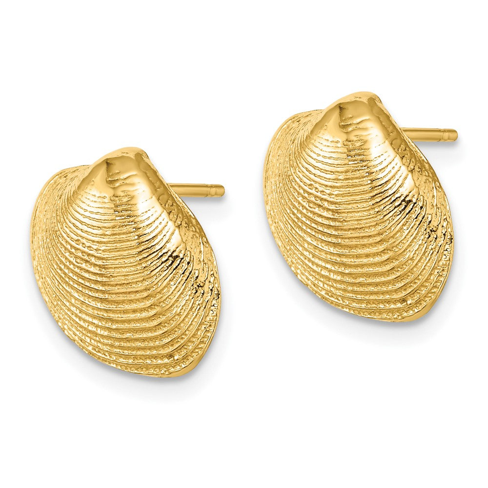 10k Yellow Gold 14.74 mm Clam Shell Post Earrings (2.71 grams)