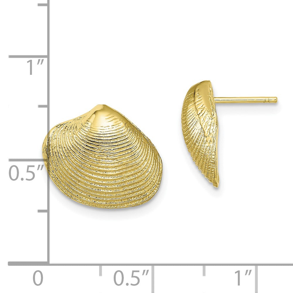 10k Yellow Gold 14.74 mm Clam Shell Post Earrings (2.71 grams)