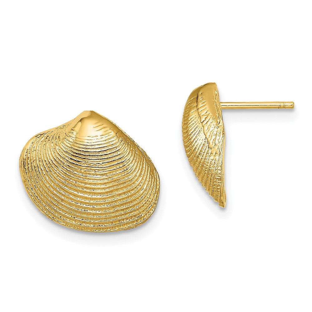 10k Yellow Gold 14.74 mm Clam Shell Post Earrings (2.71 grams)