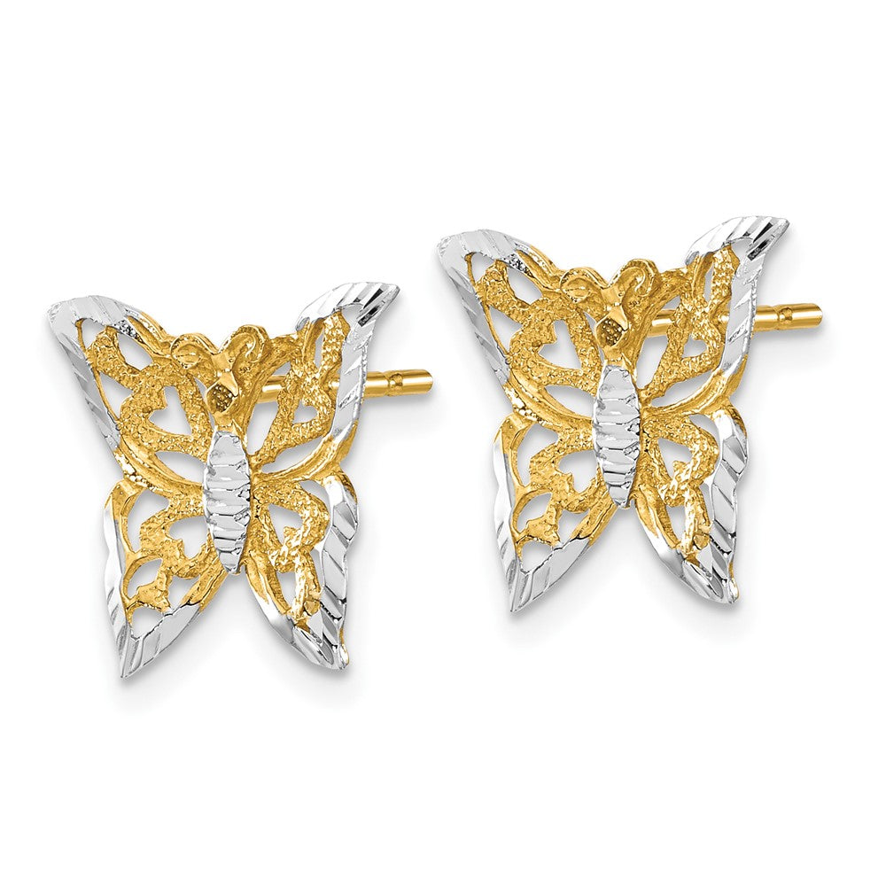 10k Yellow w/Rhodium 30.8 mm  Butterfly Post Earrings