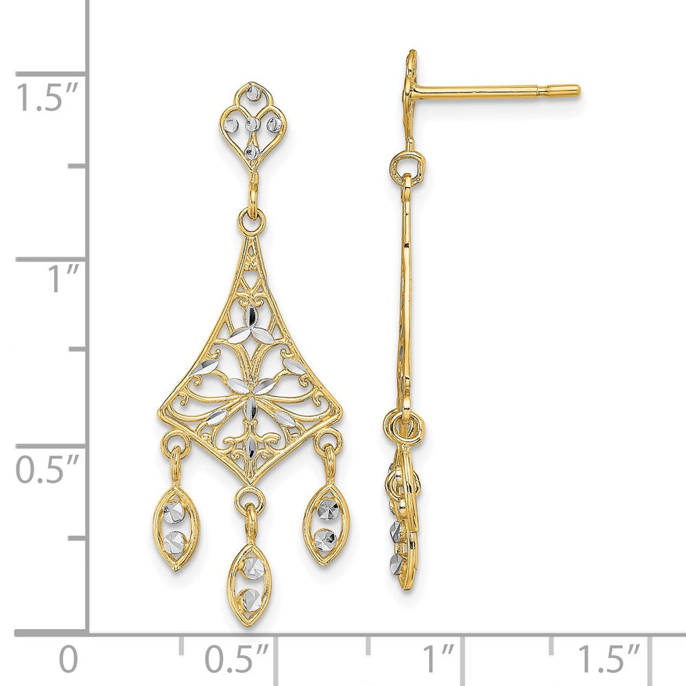 10k Yellow w/Rhodium 13 mm  Filigree Chandelier Dangle Earrings (1.55 grams)